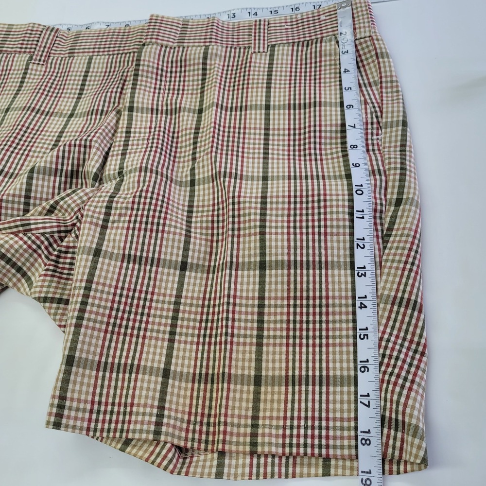 Jayshire Mens Plaid Shorts Size 40 Beige Brown Green Flat Front Casual Vintage - Picture 7 of 8